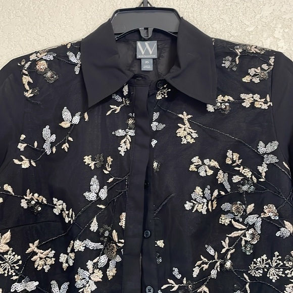 Worthington  Black Sequin Sheer Blouse - Picture 3 of 9